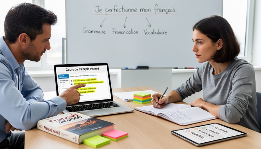 Student receiving personalized one-on-one French language instruction from experienced tutor