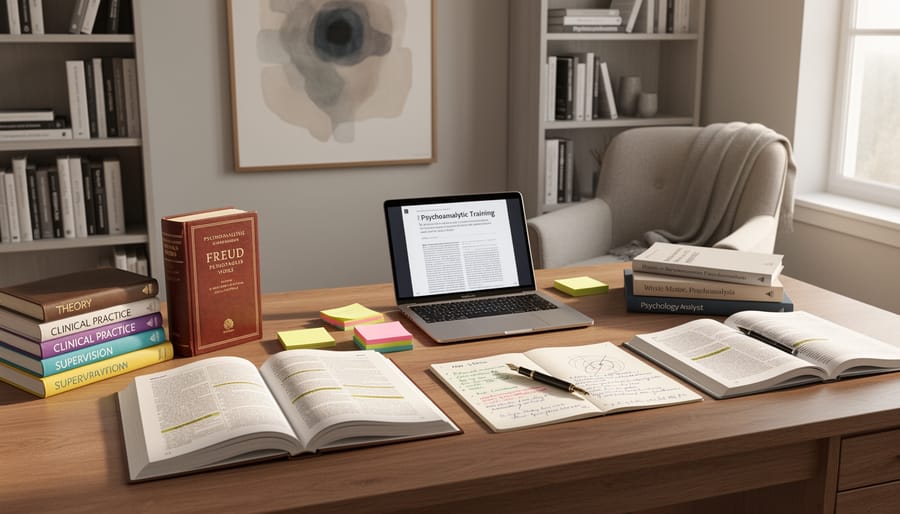 Open book and coffee cups on a wooden table in a quiet library-like room