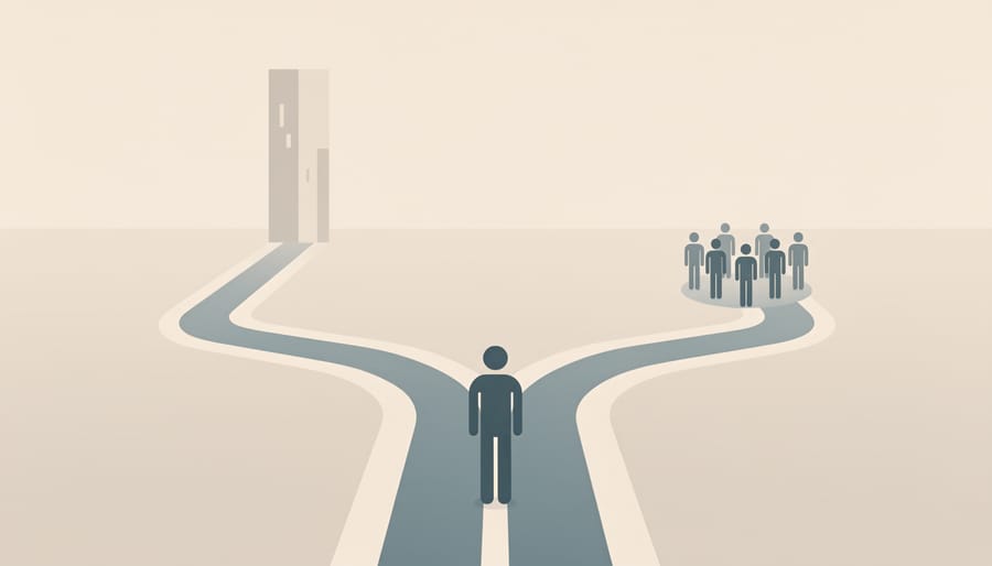 Two glowing paths forward symbolizing one-on-one versus semi-private French learning choices
